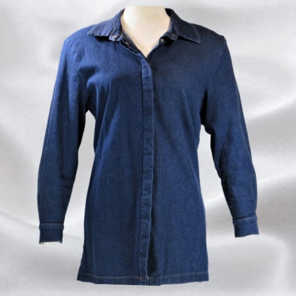 MOSSKITO Dark Blue Denim Shirt in Size Medium - Picture 1 of 4